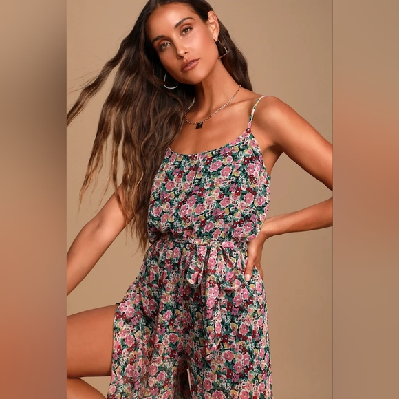 Lulus Flow With Me Black Floral Print Wide-Leg Jumpsuit Size Medium - Picture 3 of 9